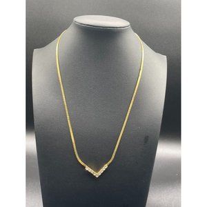 Gold Tone V-Shaped Rhinestone Necklace Length 18 Inches